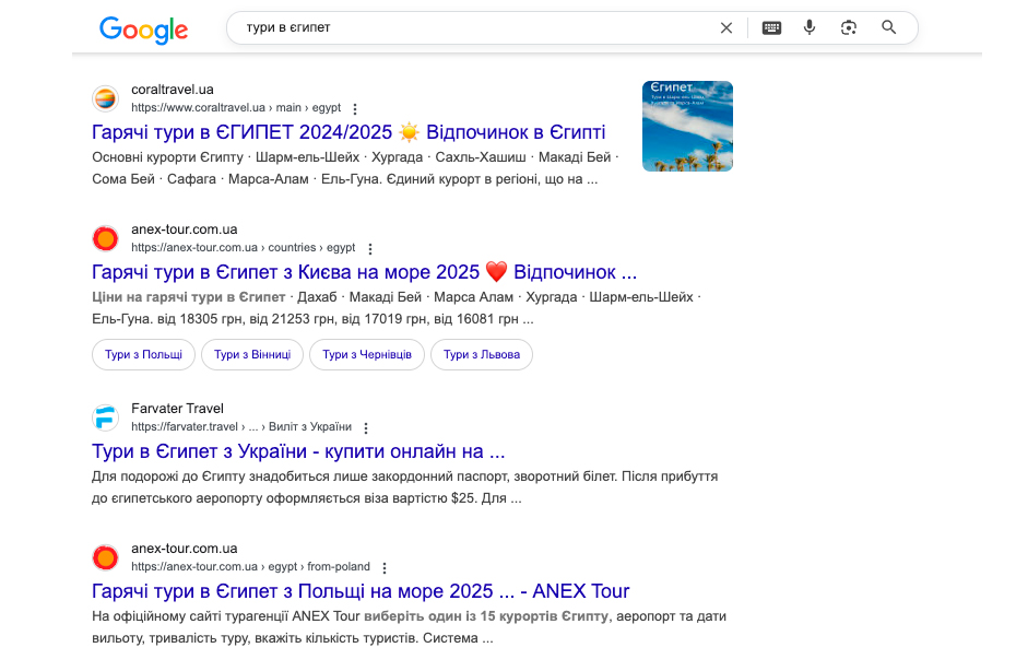 розкрутка сайту турфірми